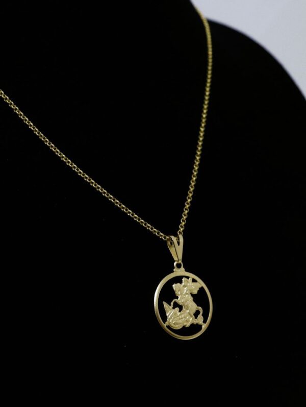 Corrente Elo Português com pingente do São Jorge Vazado Banhado a ouro 18k