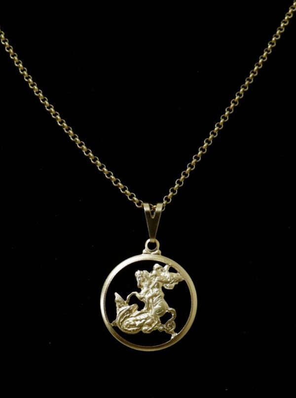 Corrente Elo Português com pingente do São Jorge Vazado Banhado a ouro 18k