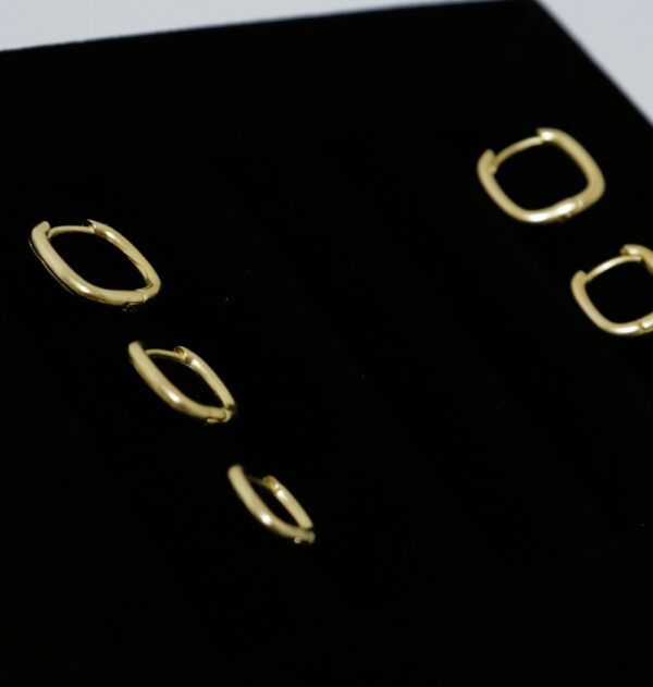Brinco Trio Argola Retangular Lisa Banhada a ouro 18k com Antialérgico