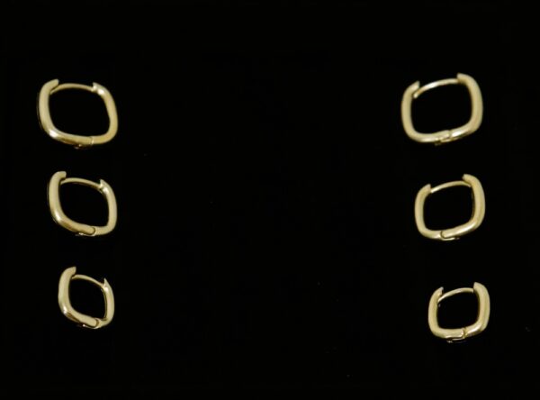 Brinco Trio Argola Retangular Lisa Banhada a ouro 18k com Antialérgico